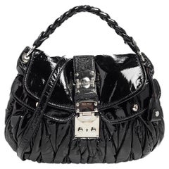 Miu Miu Black Matelassé Patent Leather Coffer Hobo