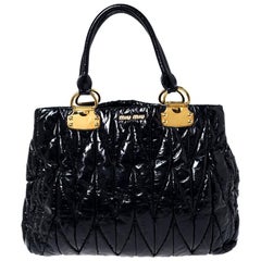 Miu Miu Black Matelasse Patent Leather Tote