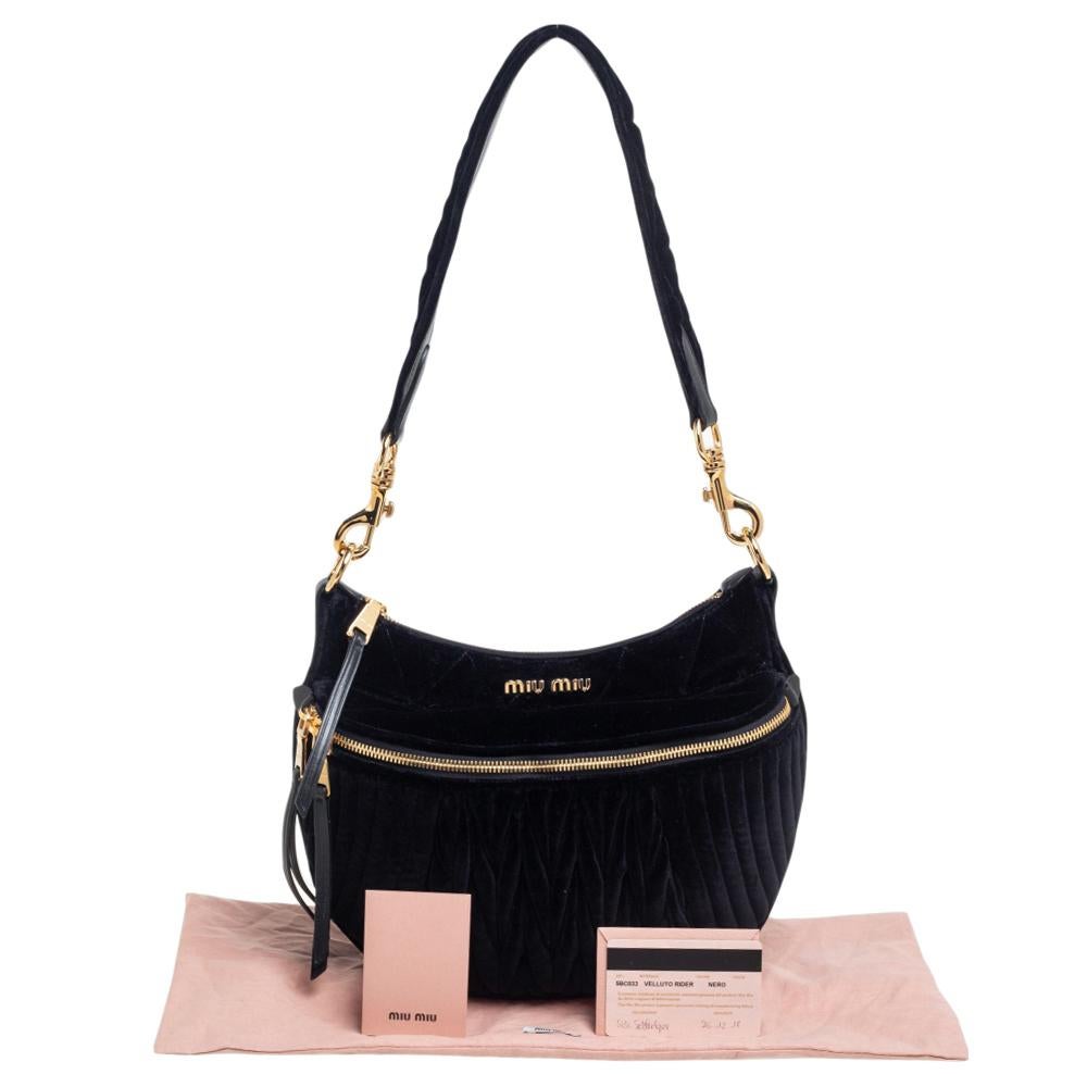 Miu Miu Black Matelassé Velvet Rider Shoulder Bag 7