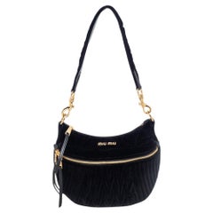 Used Miu Miu Black Matelassé Velvet Rider Shoulder Bag