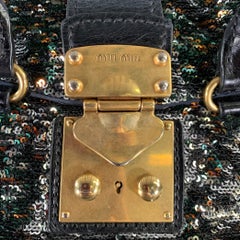 MIU MIU Black Metallic Sequined Leather Top Handles Handbag
