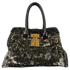MIU MIU Black Metallic Sequined Leather Top Handles Handbag
