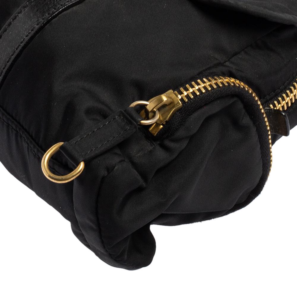 Miu Miu Black Nylon and Leather Flap Pocket Shoulder Bag 6