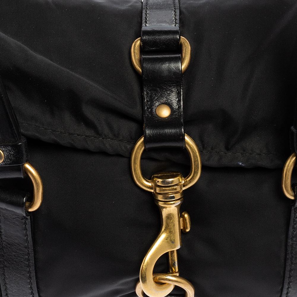 Miu Miu Black Nylon and Leather Flap Pocket Shoulder Bag 8