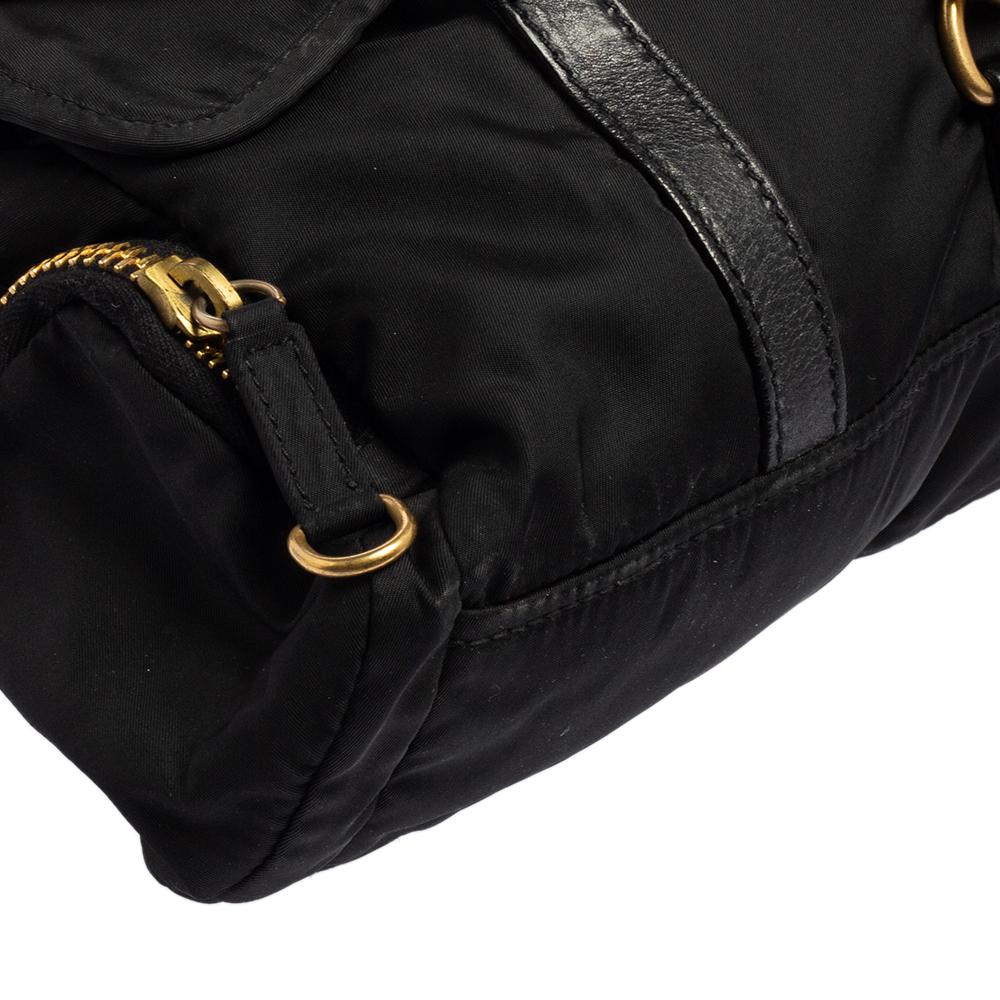 Miu Miu Black Nylon and Leather Flap Pocket Shoulder Bag 5
