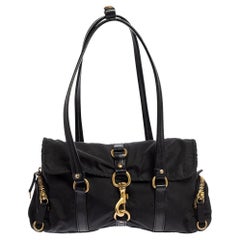 Miu Miu Black Nylon and Leather Flap Pocket Shoulder Bag