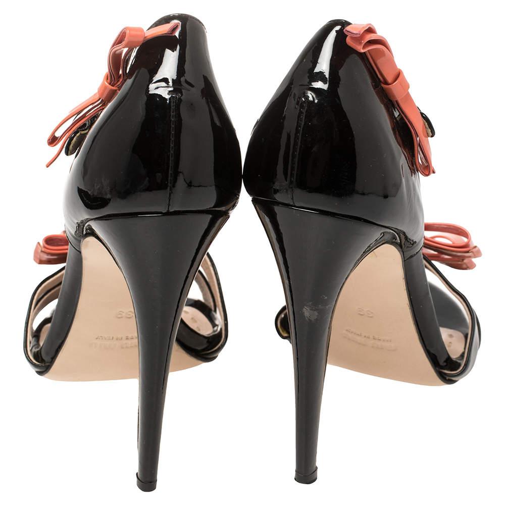 Miu Miu Black /Orange Patent Leather Sandals Size 39 1