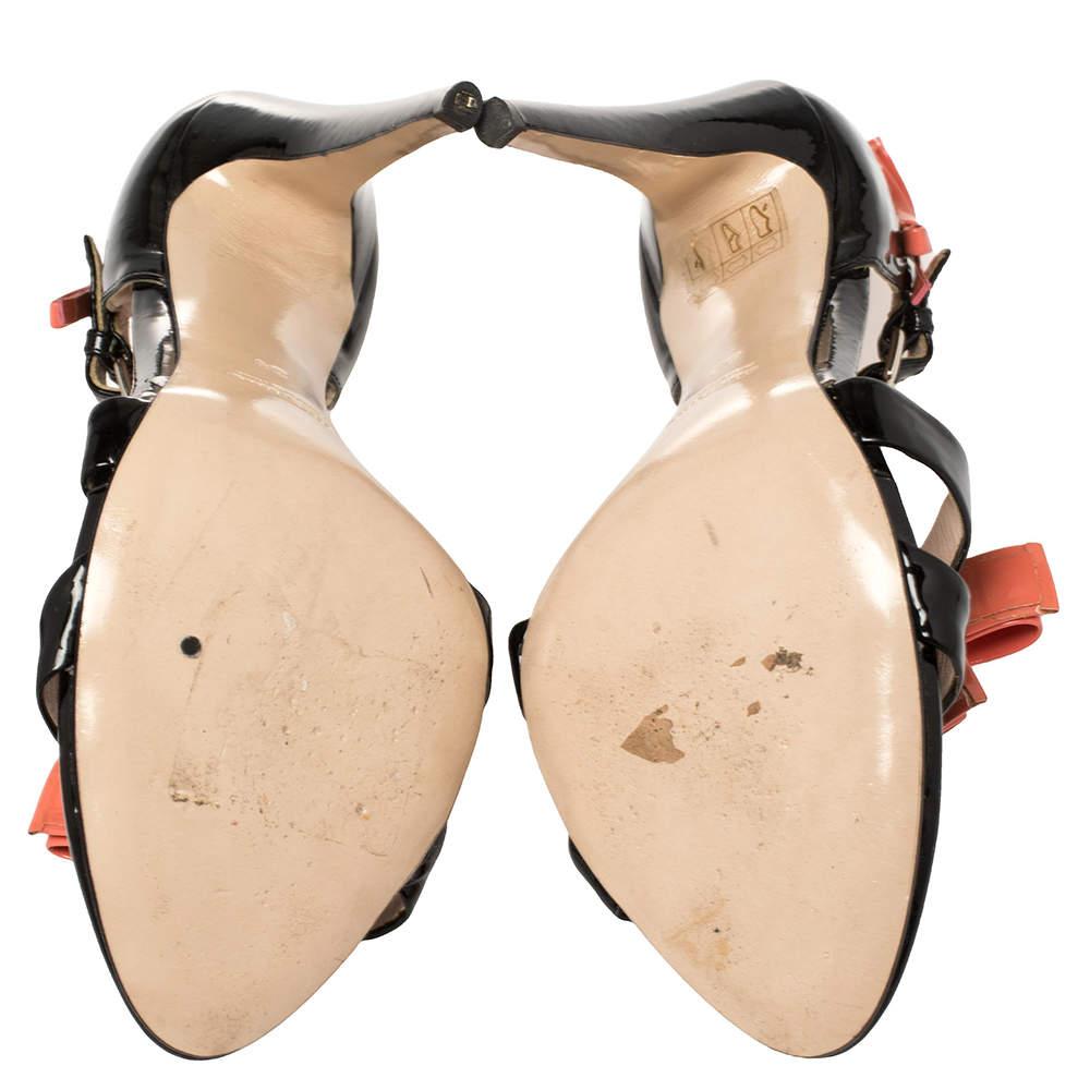 Miu Miu Black /Orange Patent Leather Sandals Size 39 2