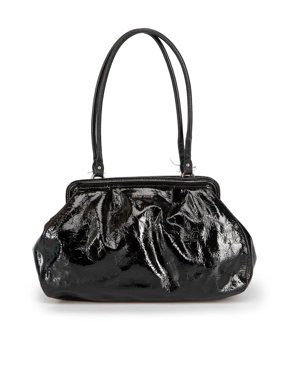 Miu Miu Black Patent Crinkle Leather Bowling Bag In Good Condition In London, GB