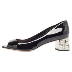 Miu Miu Black Patent Crystal Embellished Peep Toe Pumps Size 38 Miu Miu Black Patent Crystal Embellished Peep Toe Pumps Size 38