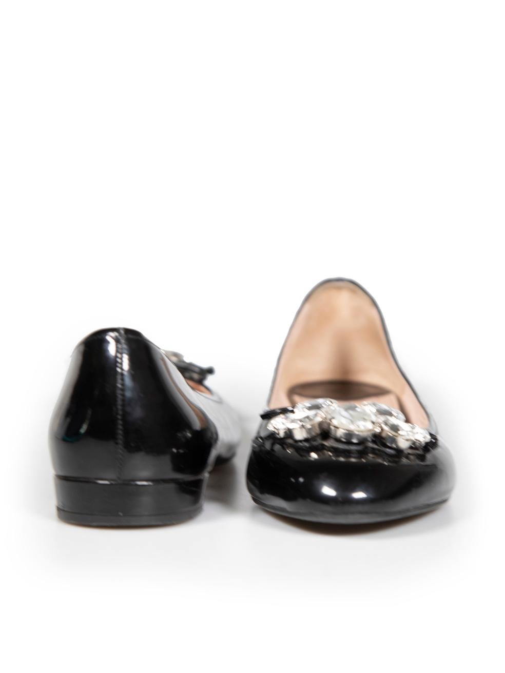 Miu Miu Black Patent Embellished Ballet Flats Size IT 40 In Good Condition For Sale In London, GB