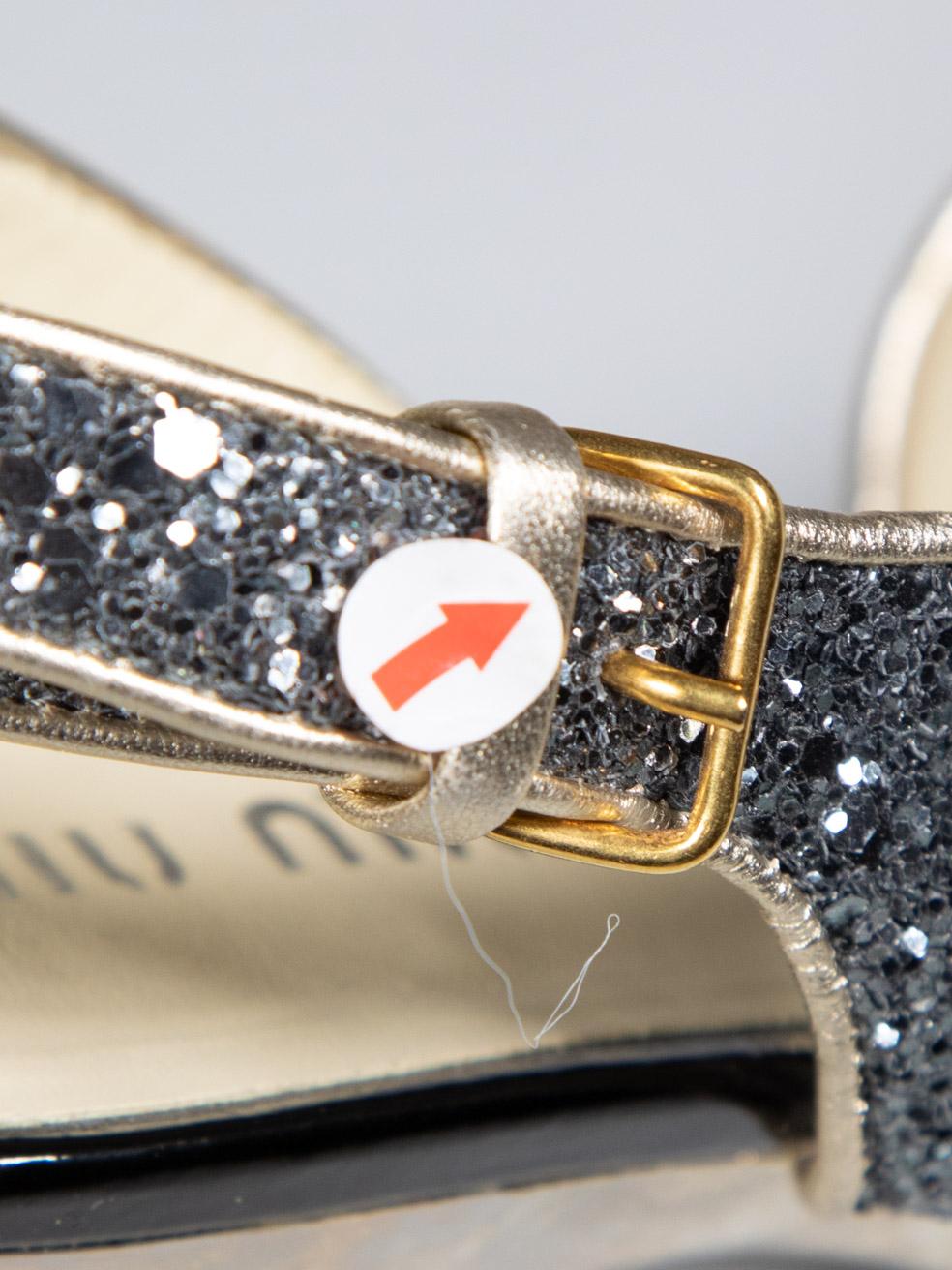 Miu Miu Black Patent & Glitter Slingback Sandals Size IT 37 For Sale 5