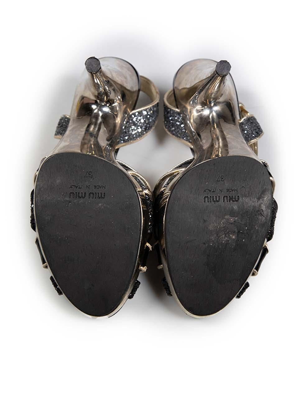 Miu Miu Black Patent & Glitter Slingback Sandals Size IT 37 In Good Condition For Sale In London, GB