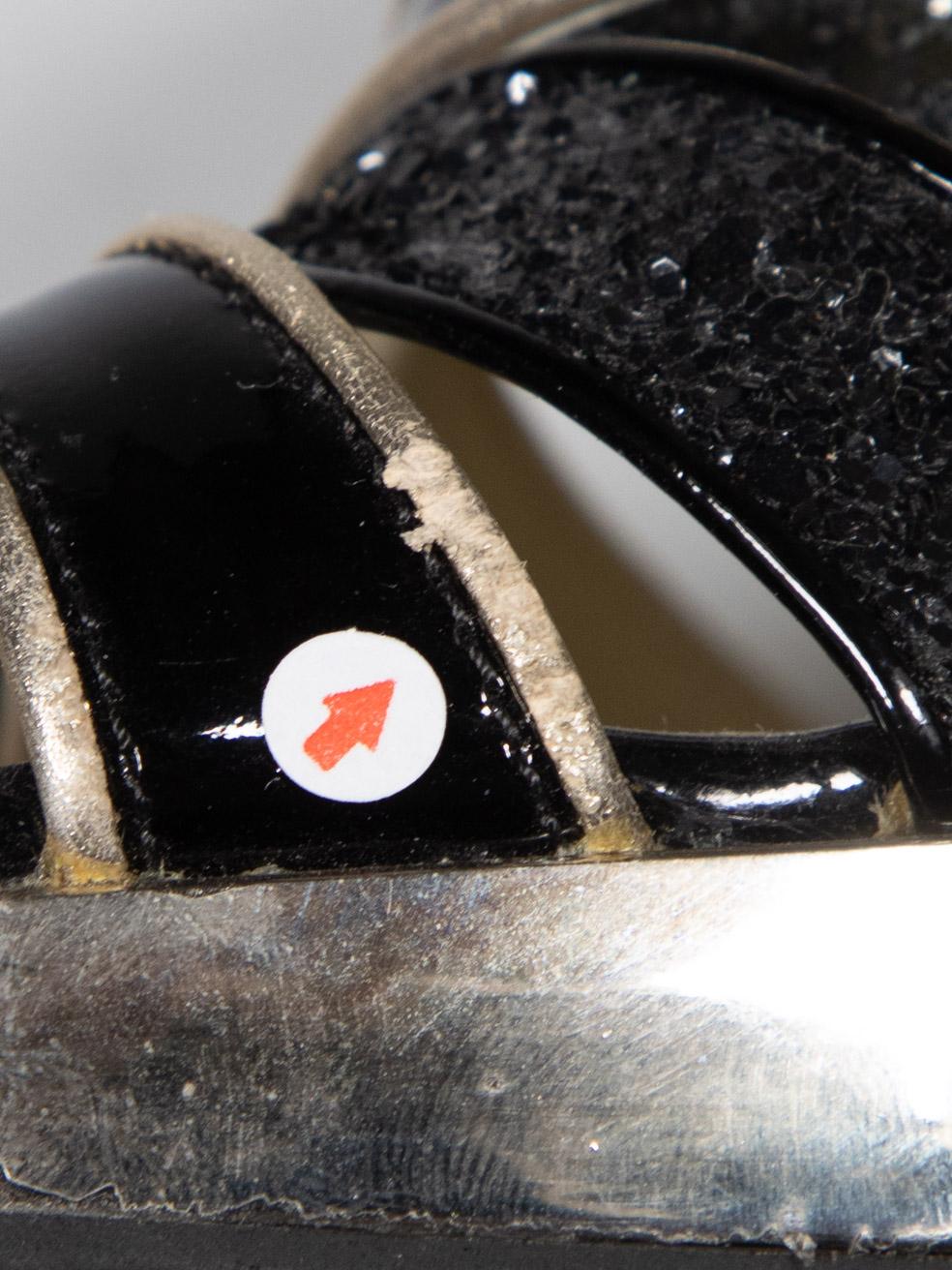Miu Miu Black Patent & Glitter Slingback Sandals Size IT 37 For Sale 4