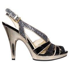 Miu Miu Black Patent & Glitter Slingback Sandals Size IT 37