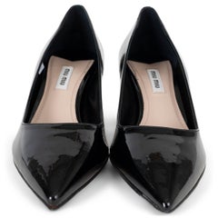 MIU MIU black patent leather 2016 CRYSTAL BLOCK HEEL Pumps Shoes 39.5