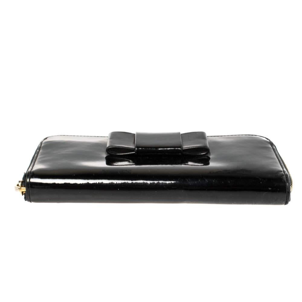 Miu Miu Black Patent Leather Bow Zip Around Wallet 2