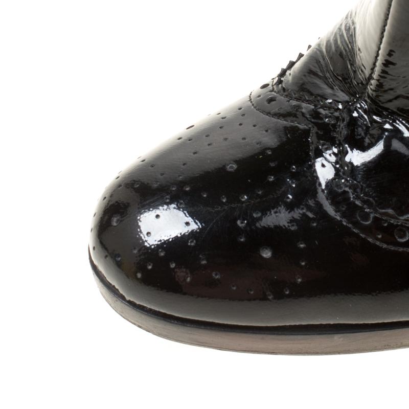Miu Miu Black Patent Leather Brogue Ankle Boots Size 36.5 For Sale 1