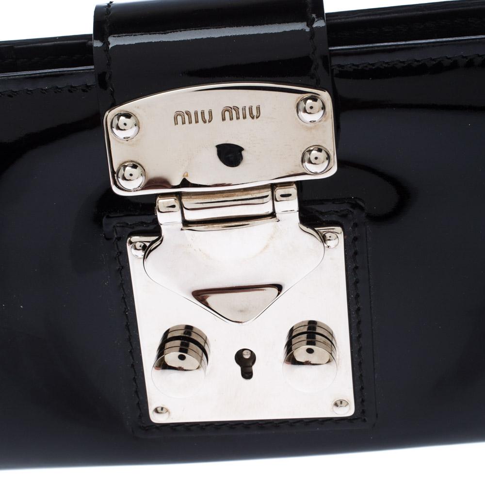 Miu Miu Black Patent Leather Clasp Lock Wallet 4