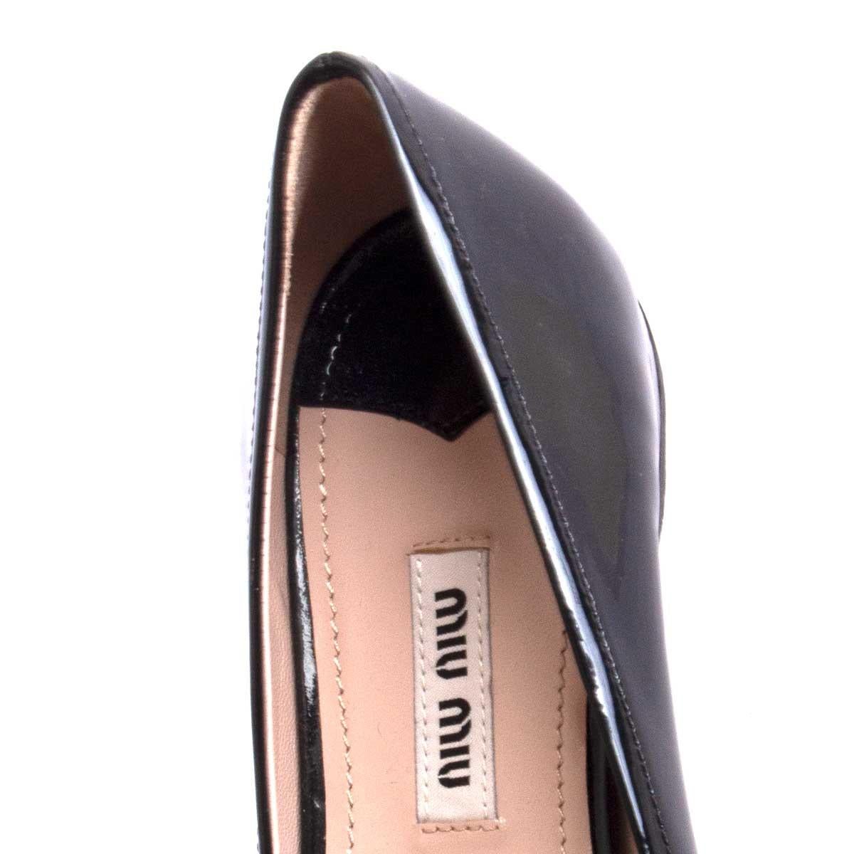 Black MIU MIU black patent leather CRYSTAL EMBELLISHED Ballet Flats Shoes 37 For Sale