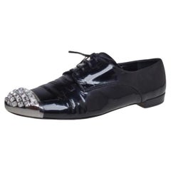Miu Miu Black Patent Leather Crystal Embellished Cap Toe Oxfords Size 40