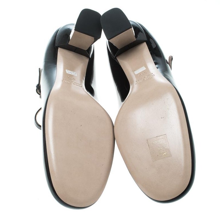 Miu Miu Black Patent Leather Crystal Embellished Heel Mary Jane Pumps ...