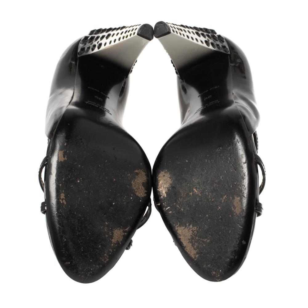 Women's MIU MIU Black Patent Leather Crystal Embellished Heel Sandals Size 39