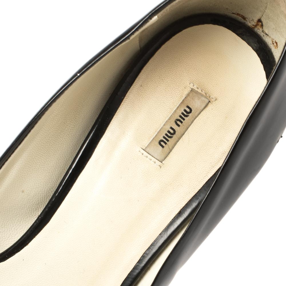 MIU MIU Black Patent Leather Crystal Embellished Heel Sandals Size 39 3
