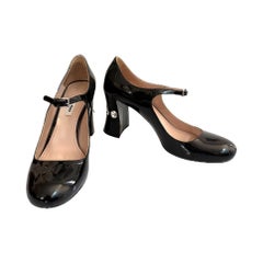 Miu Miu Black Patent Leather Crystal Heel Mary Jane Pumps FW2016 Size 39