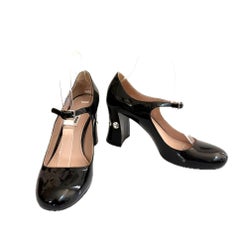 Miu Miu Bombas Mary Jane de charol negro con tacón de cristal FW2016 Talla 39