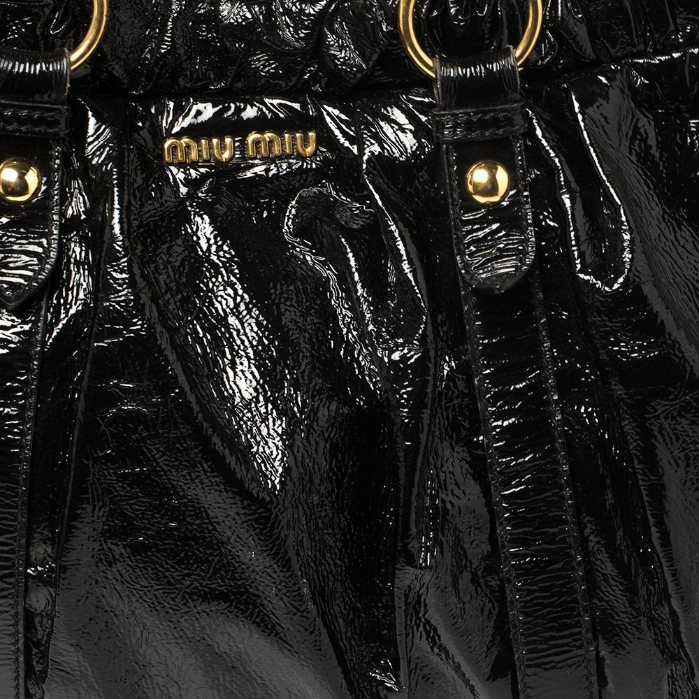 Miu Miu Black Patent Leather Gathered Tote 2