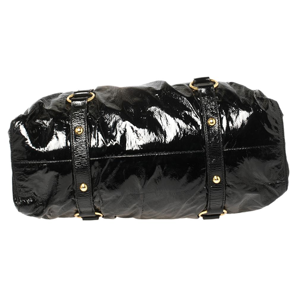 Miu Miu Black Patent Leather Gathered Tote 3