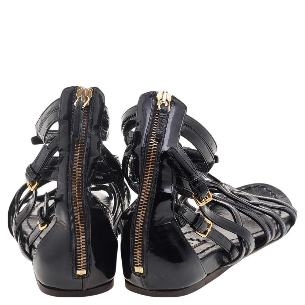 Miu Miu Black Patent Leather Gladiator Flats Size 38 1