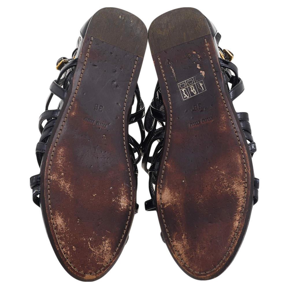 Miu Miu Black Patent Leather Gladiator Flats Size 38 2
