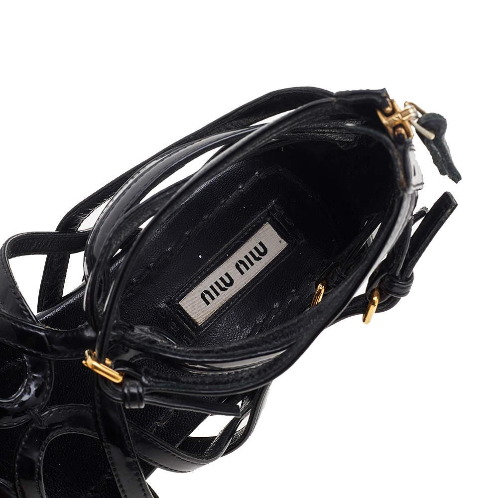 Miu Miu Black Patent Leather Gladiator Flats Size 38 3