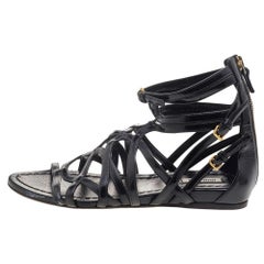 Miu Miu Black Patent Leather Gladiator Flats Size 38