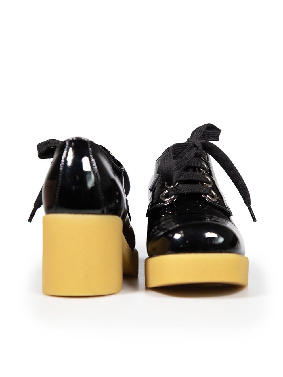 Miu Miu Black Patent Leather Lace Up Platforms Size IT 38.5 In Excellent Condition In London, GB