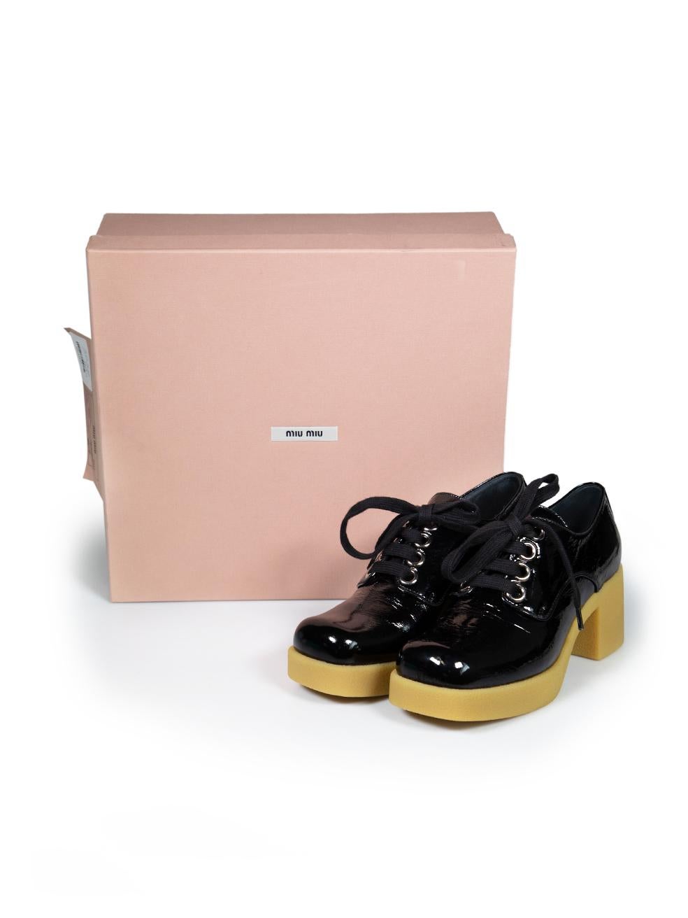 Miu Miu Black Patent Leather Lace Up Platforms Size IT 38.5 4