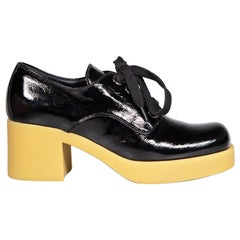 Miu Miu Black Patent Leather Lace Up Platforms Size IT 38.5