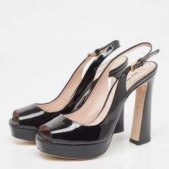 Miu Miu Black Patent Leather Open Toe Platform Slingback Pumps Size 39