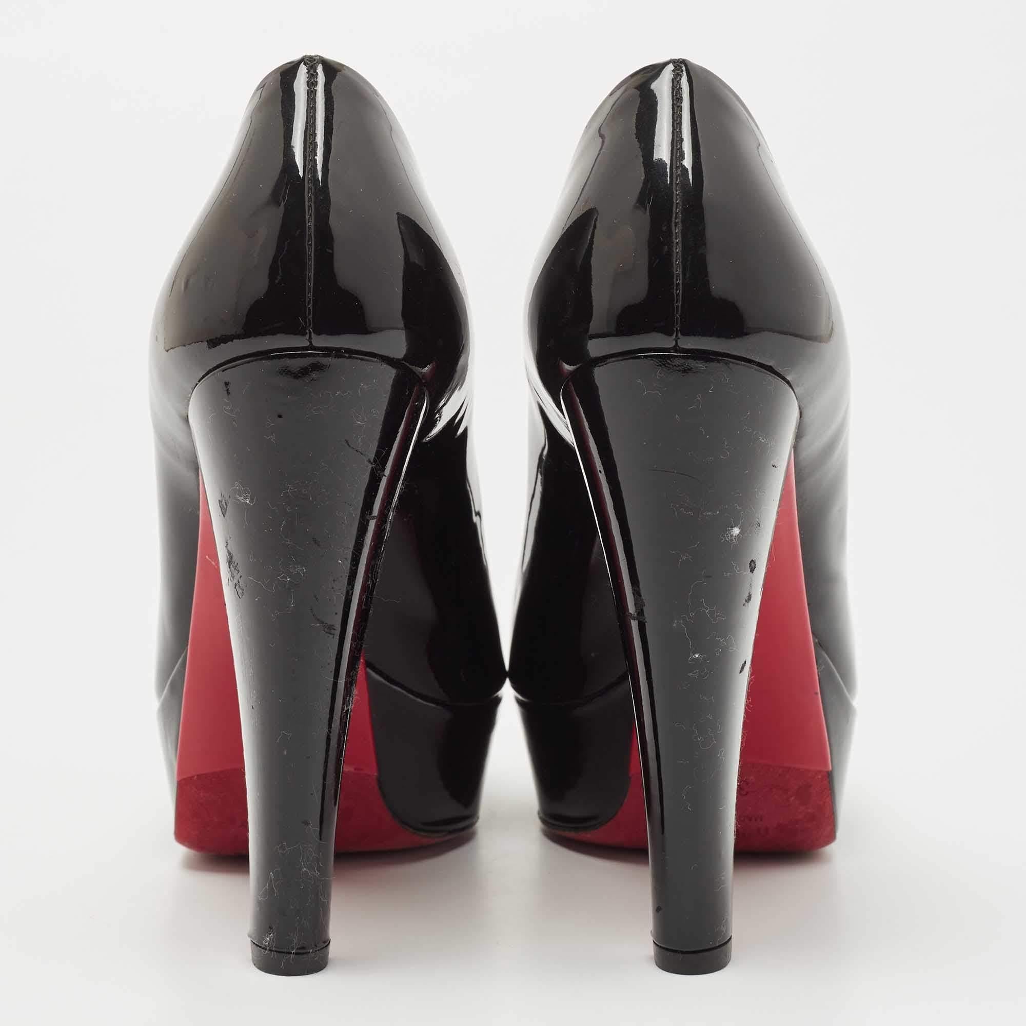 Miu Miu Black Patent Leather Peep Toe Pumps Size 37.5 For Sale 1