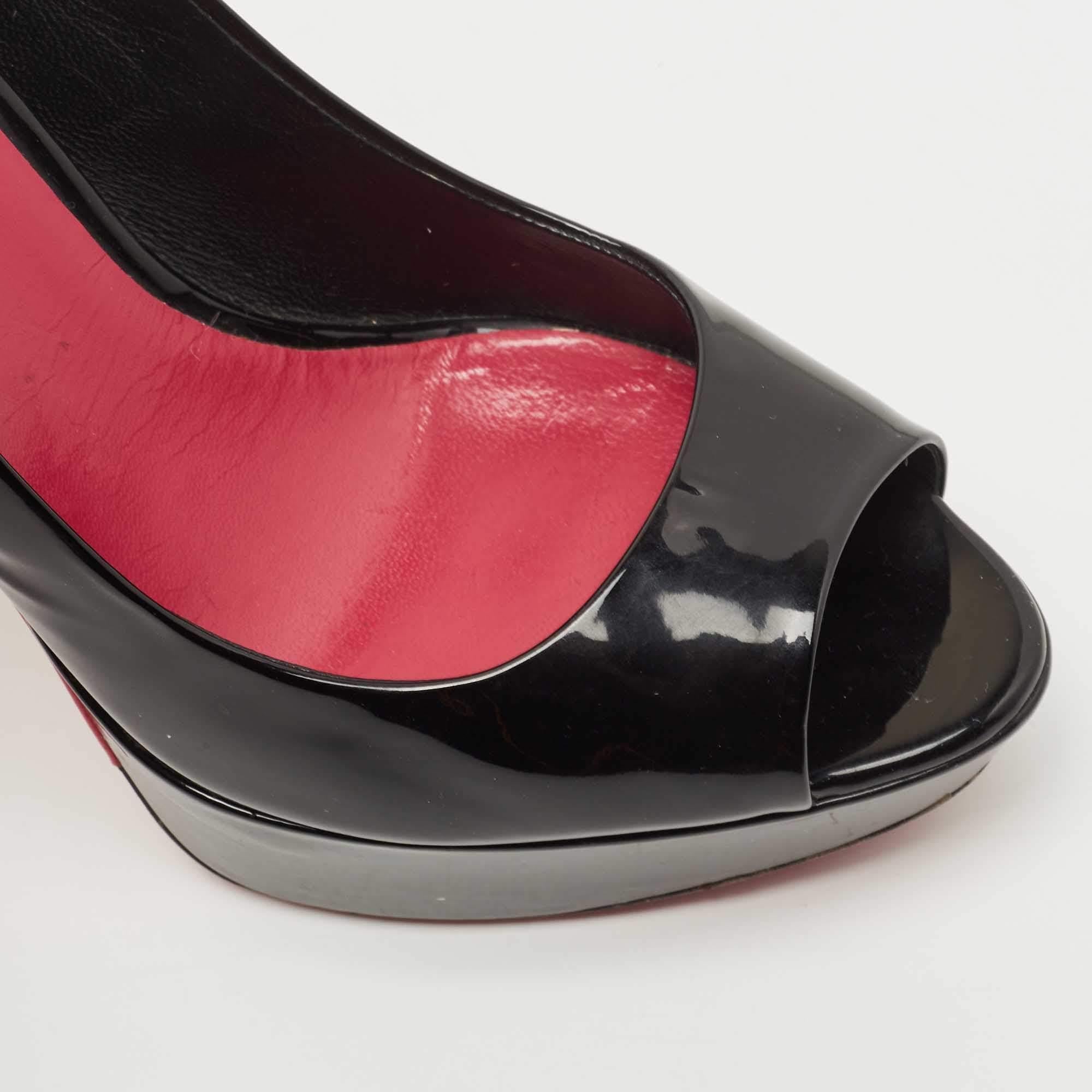 Miu Miu Black Patent Leather Peep Toe Pumps Size 37.5 For Sale 3