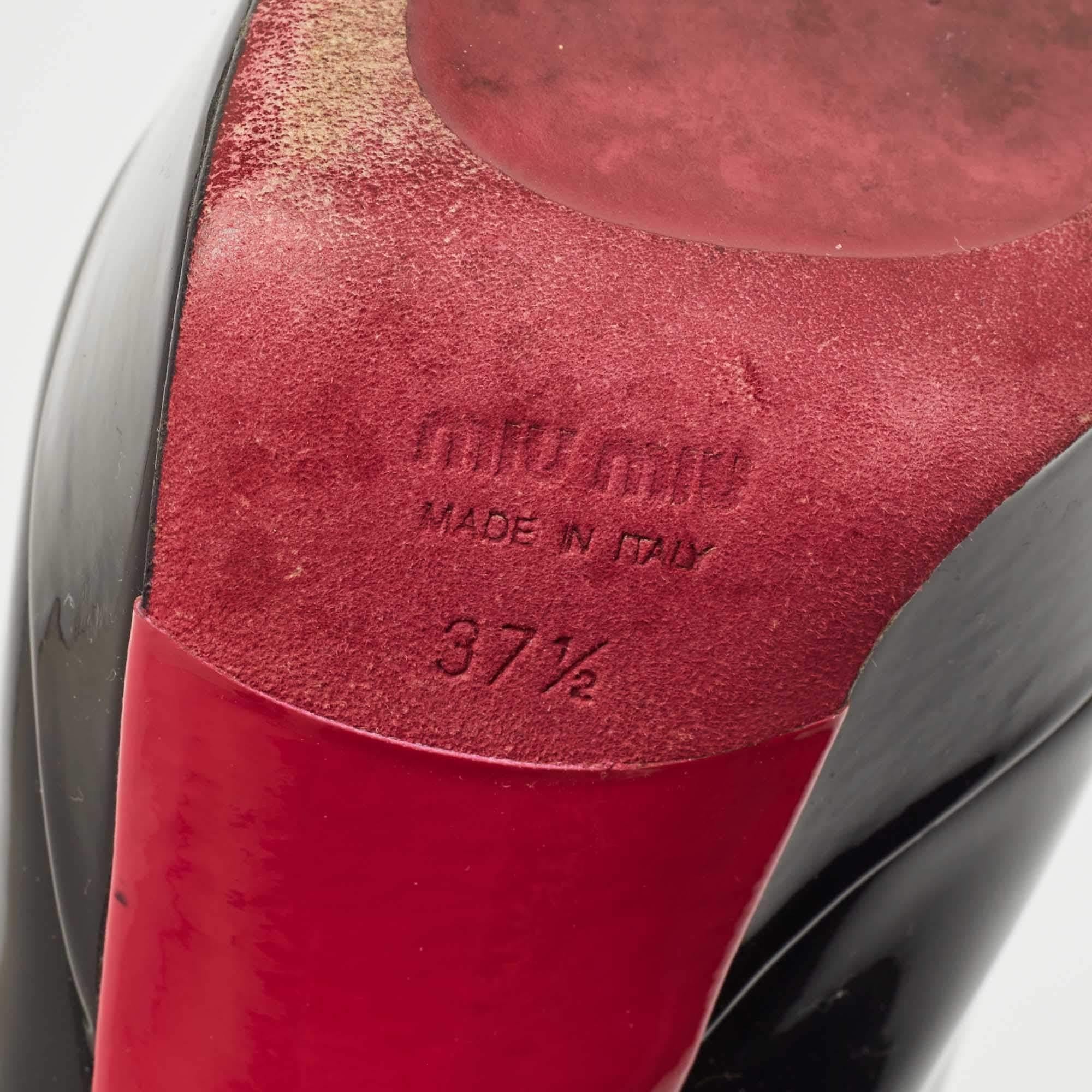 Miu Miu Black Patent Leather Peep Toe Pumps Size 37.5 For Sale 4