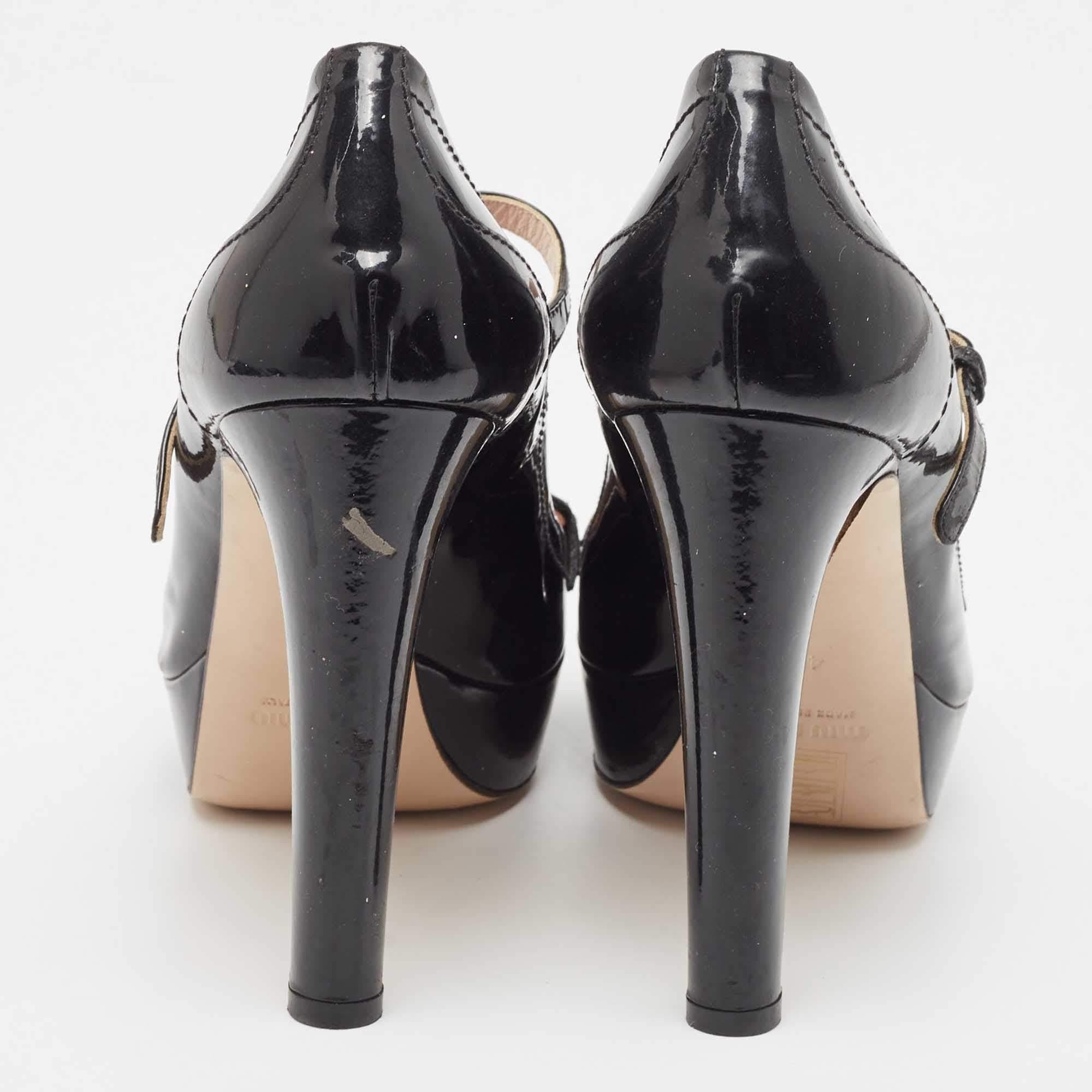 Miu Schwarze Lackleder Plateau Mary Jane Loafer Pumps Größe 40 im Angebot 1