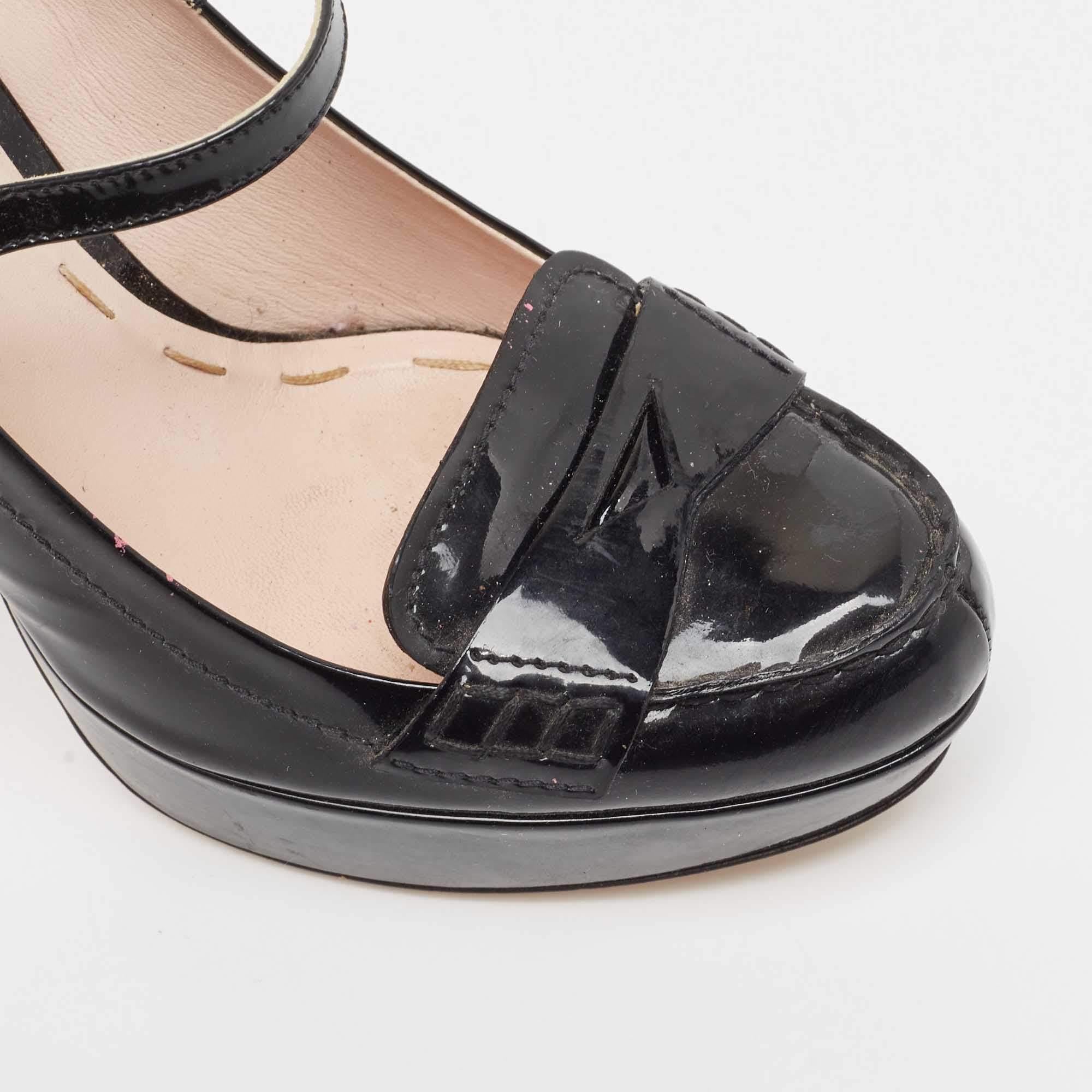 Miu Schwarze Lackleder Plateau Mary Jane Loafer Pumps Größe 40 im Angebot 4
