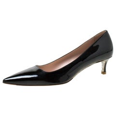 Miu Miu Black Patent Leather Pointed Toe Kitten Heel Pumps Size 37.5