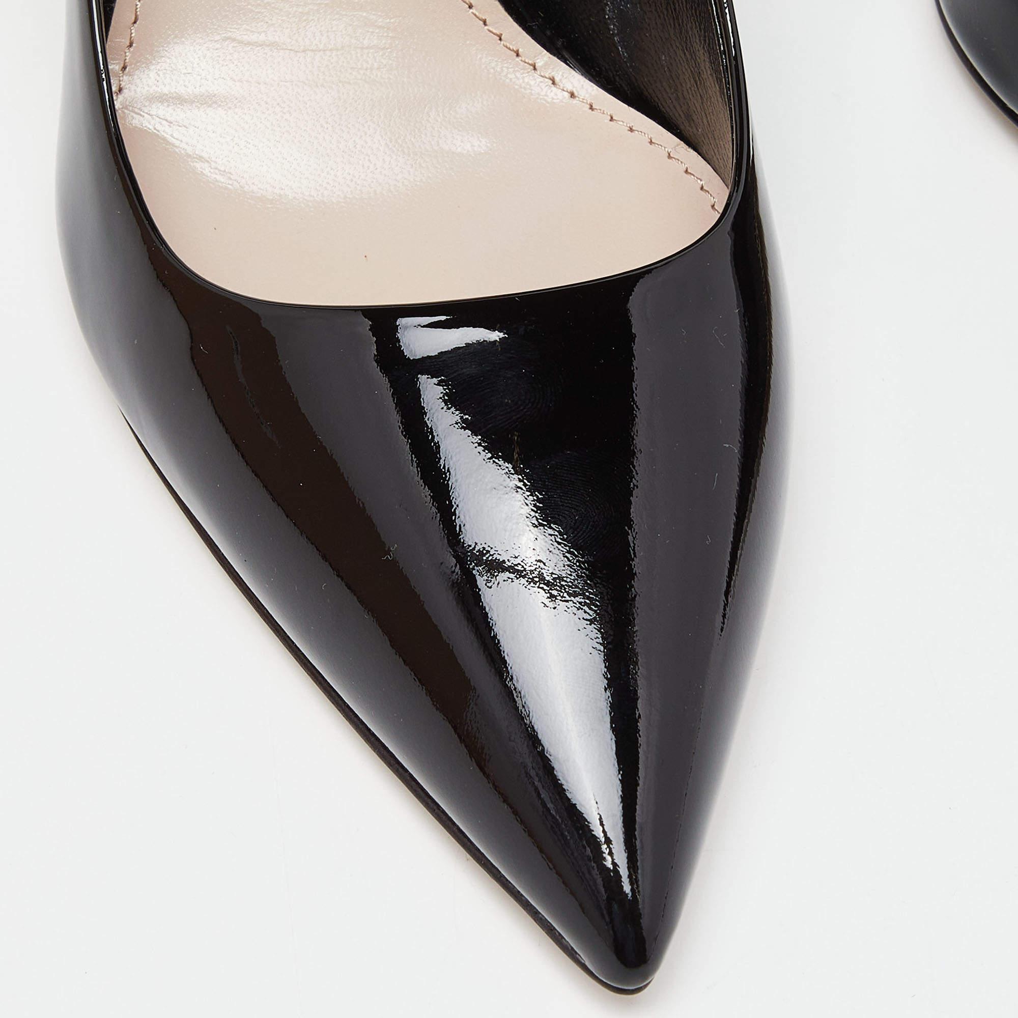 Women's Miu Miu Black Patent Leather Pointed Toe Kitten Heel Pumps Size 38.5
