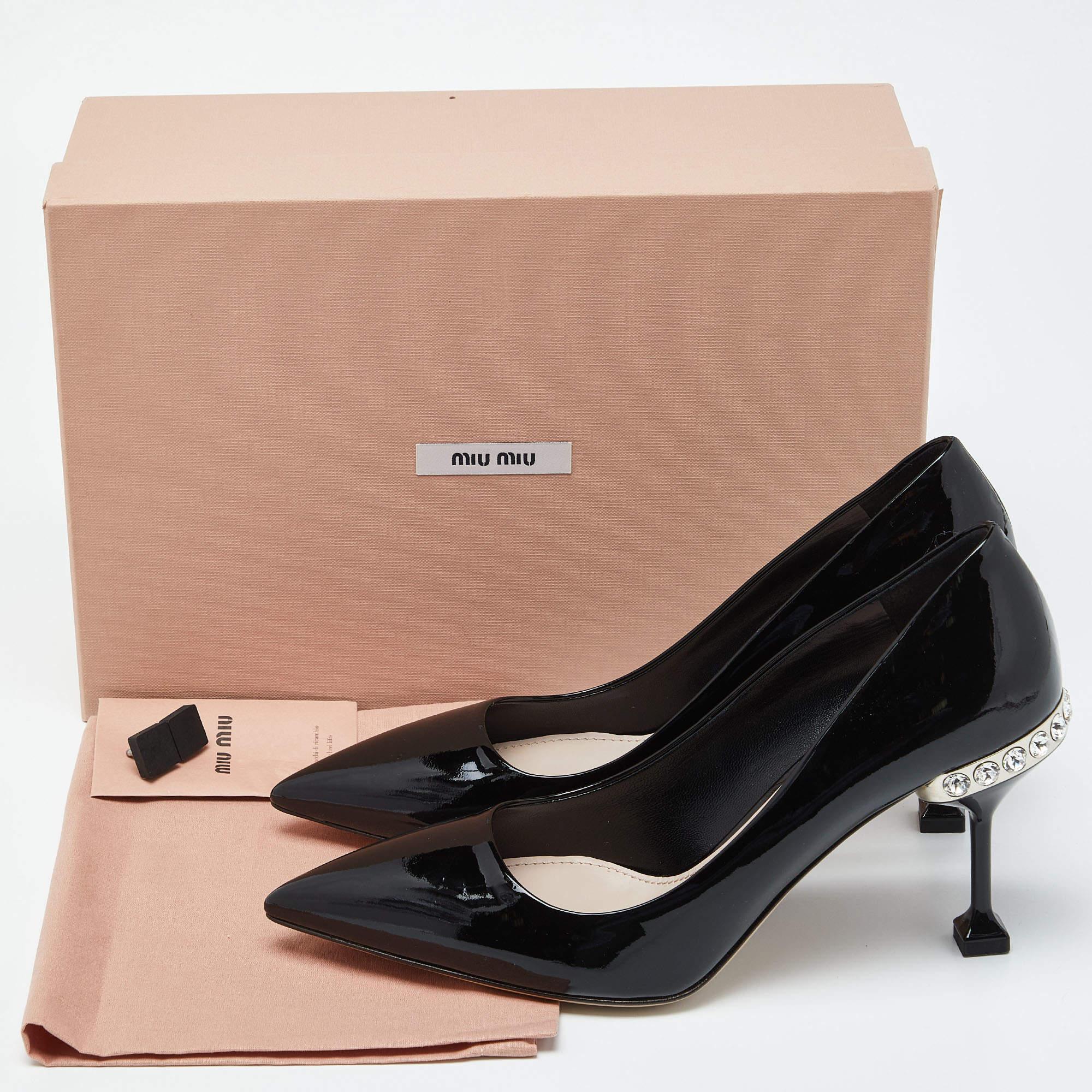 Miu Miu Black Patent Leather Pointed Toe Kitten Heel Pumps Size 38.5 5