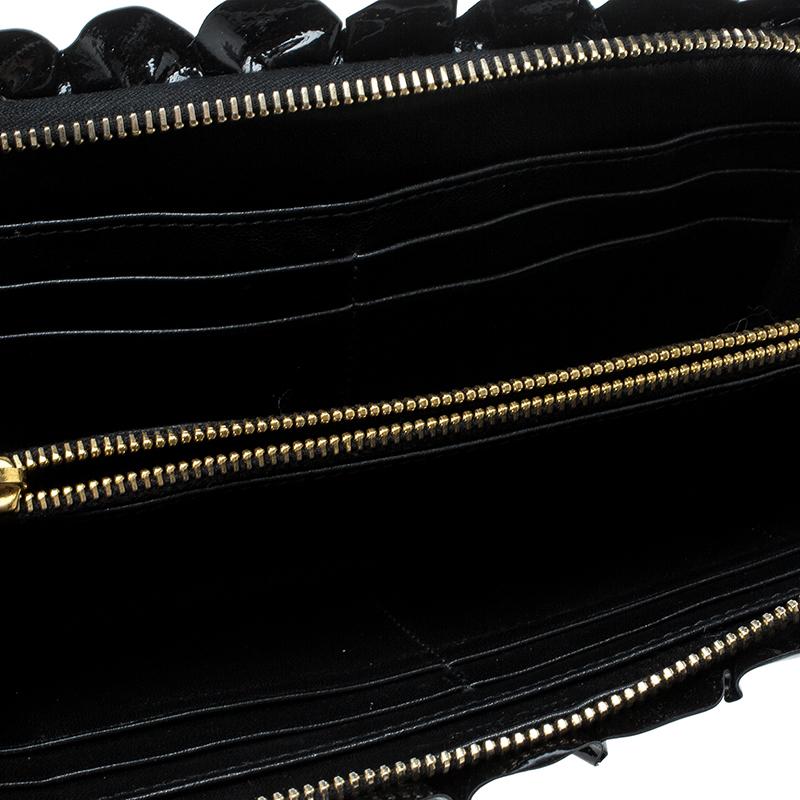 Miu Miu Black Patent Leather Ruffle Zip Around Wallet 1
