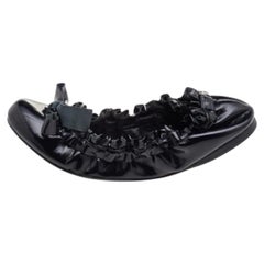 Miu Miu Black Patent Leather Scrunch Bow Ballet Flats Size 35.5